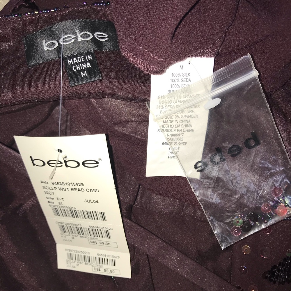 NEW Bebe Beaded Sequin Embellished Silk Cami Tank - Picture 5 of 6